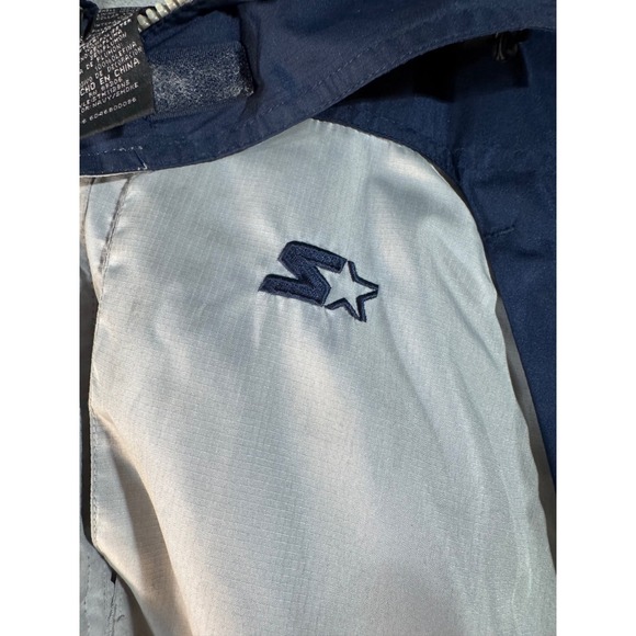 Starter Mens XL Puffer Jacket Hooded Navy Blue Grey Winter Coat Color Block Down - Picture 2 of 10